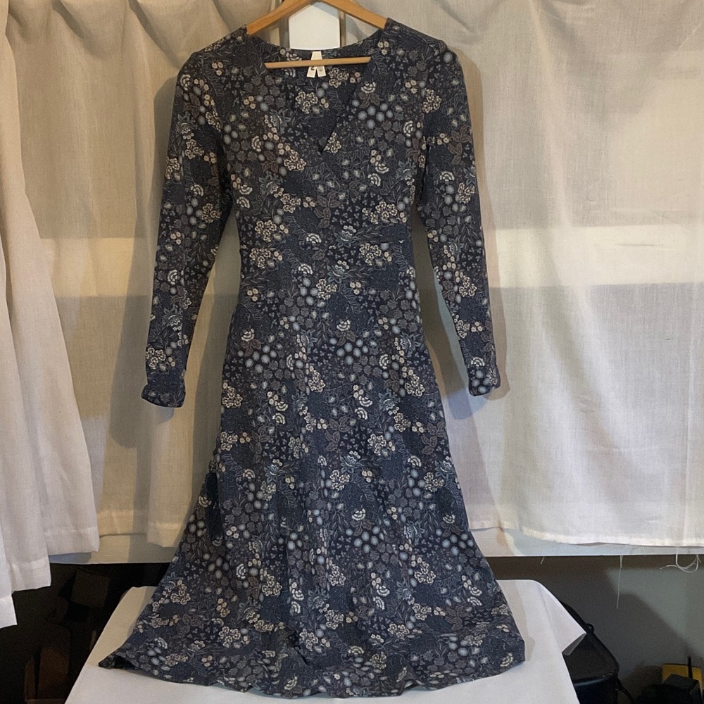 Long Sleeve Floral Wrap Midi Dress - Blue - Picture 2 of 8